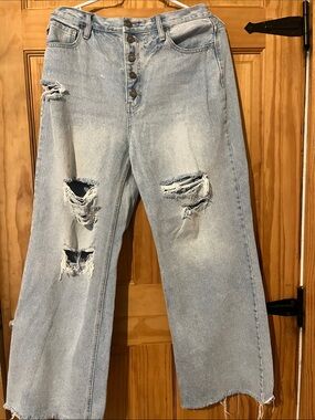 KanCan Light Blue Distressed Wide Leg Jeans